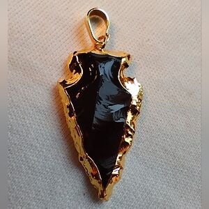 Onyx crystal gold plated arrowhead necklace metaphysical alternative gift